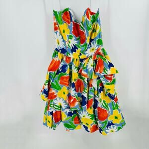 VINTAGE Ricki Lang for Nuit Rainbow Floral Print Strapless Mini Dress Size 14